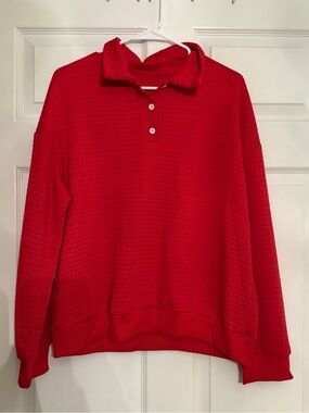 Source Unknown Red Waffle-Knit Polo Sweater